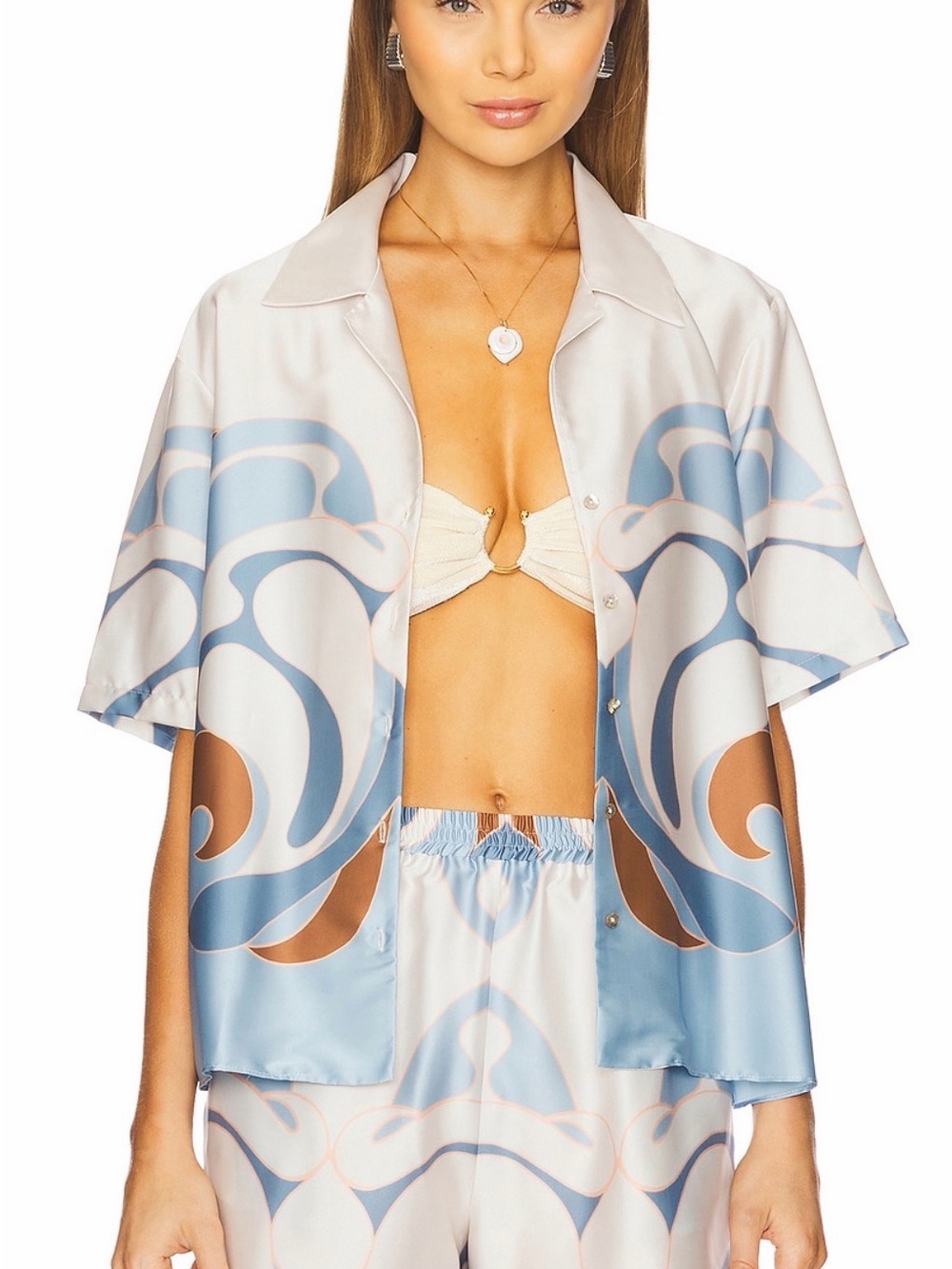 MISA Women's Blue & Cream Patterned Shirt